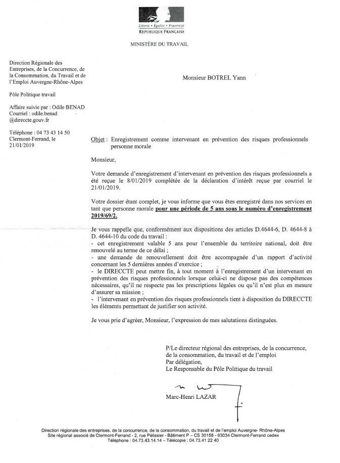 Agrément Ministère du travail