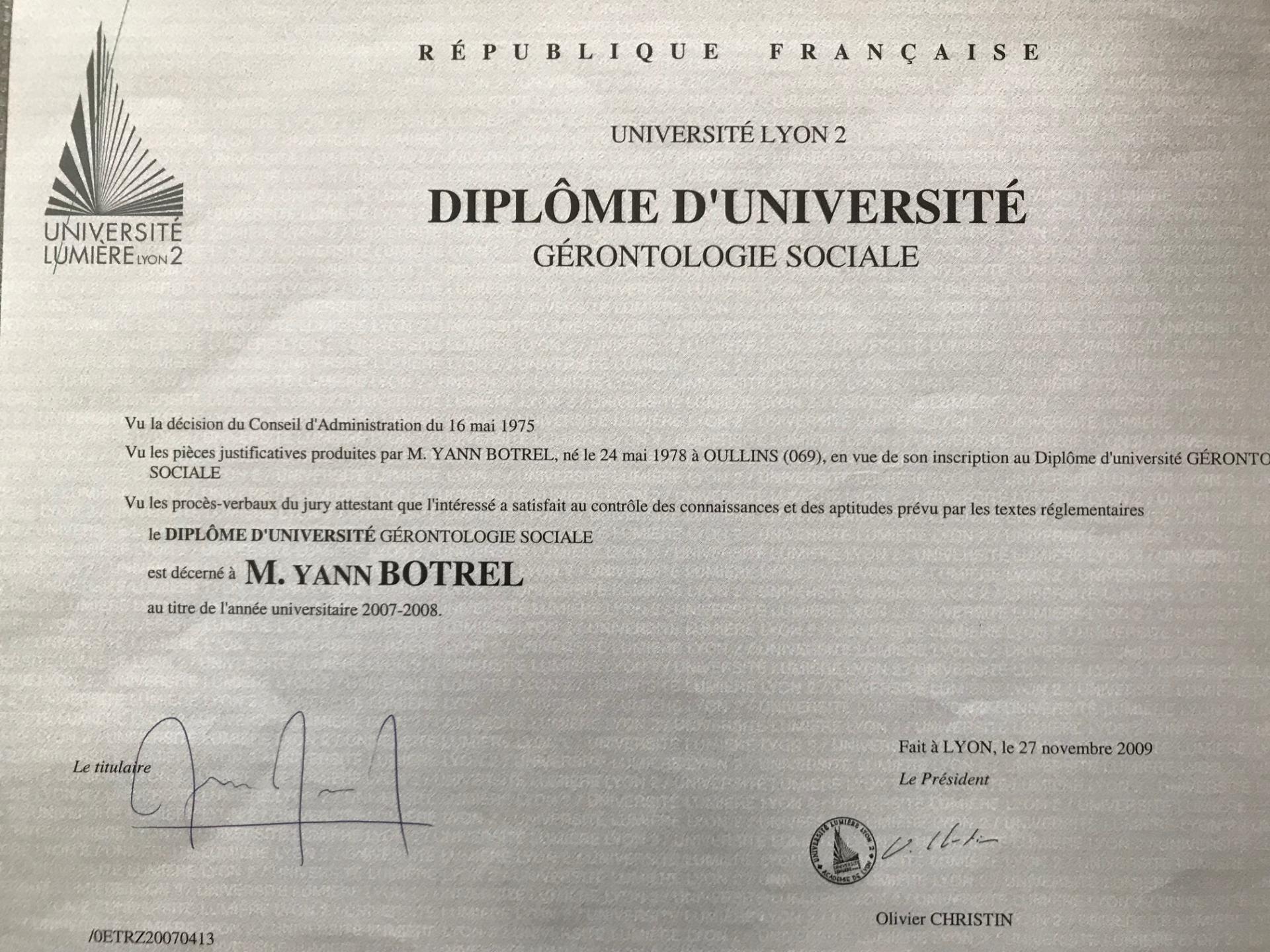 Diplôme Universitaire de Gérontologie