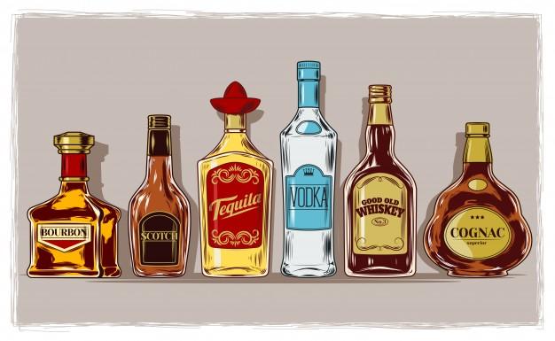 Vector set of bottles with alcohol and stemware 1441 42